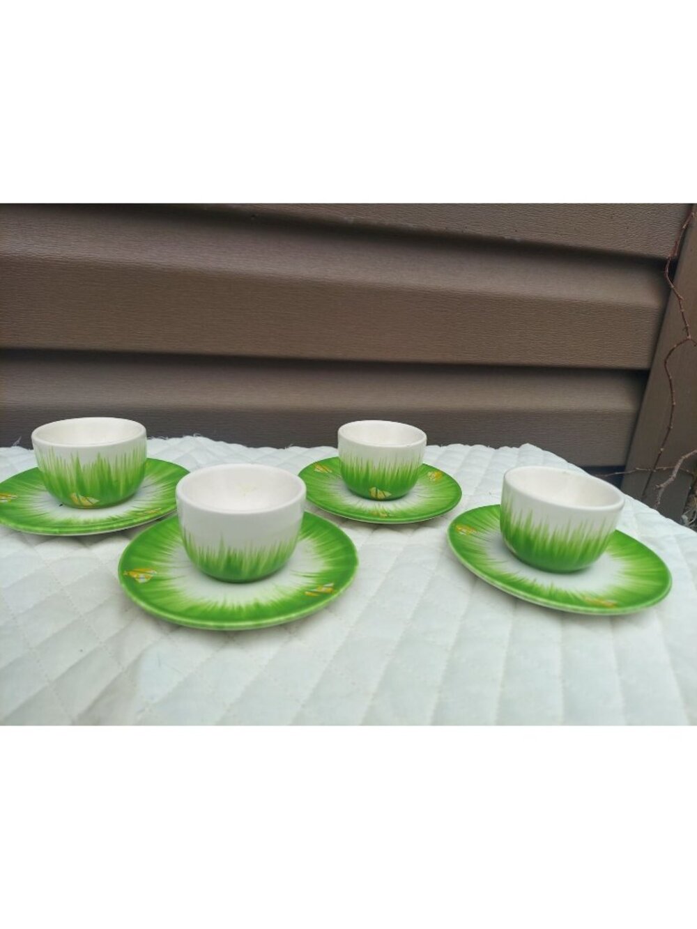 4 Pottery Barn Egg Cups Chicks in Grass